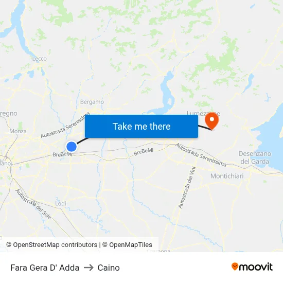 Fara Gera D' Adda to Caino map