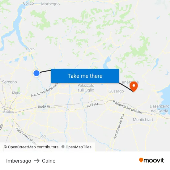 Imbersago to Caino map