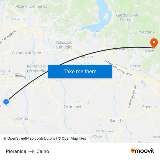 Pieranica to Caino map