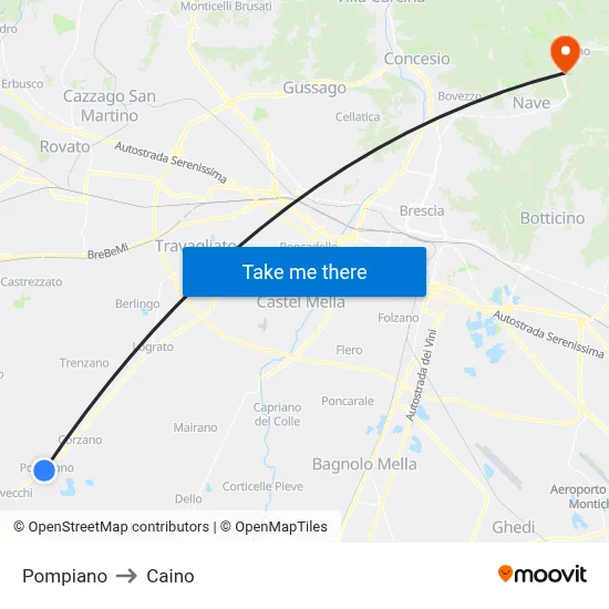 Pompiano to Caino map