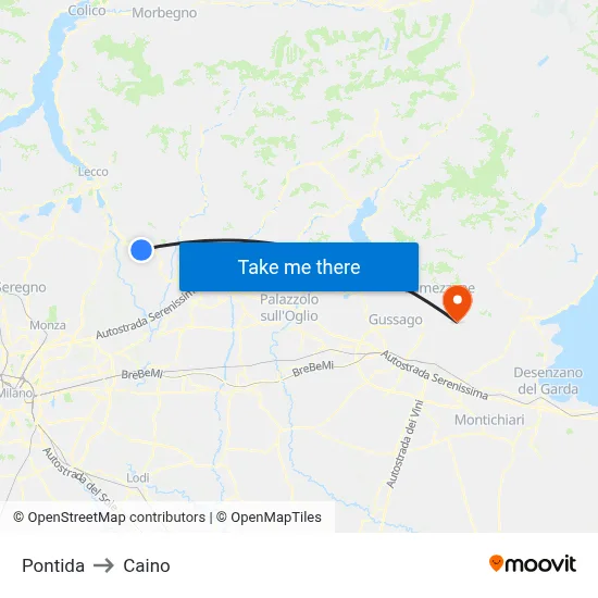 Pontida to Caino map
