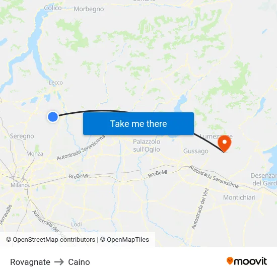 Rovagnate to Caino map