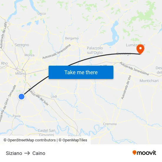 Siziano to Caino map