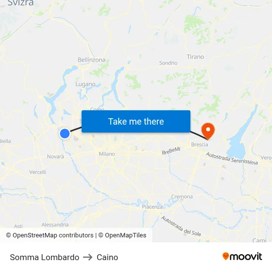 Somma Lombardo to Caino map