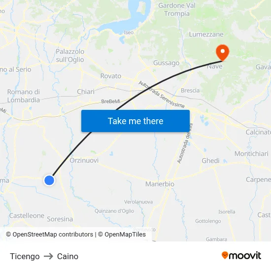 Ticengo to Caino map