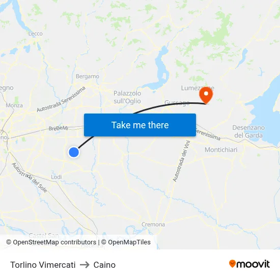 Torlino Vimercati to Caino map