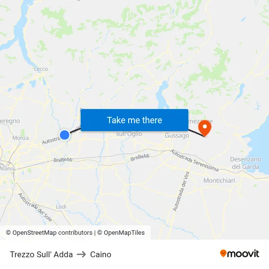 Trezzo Sull' Adda to Caino map