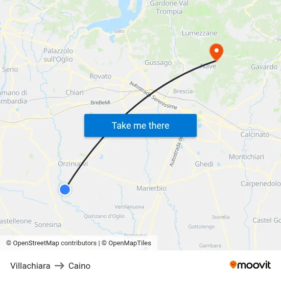 Villachiara to Caino map