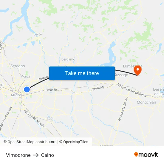 Vimodrone to Caino map