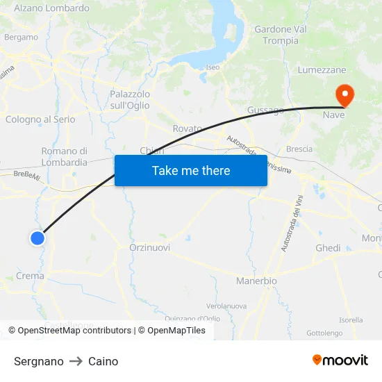 Sergnano to Caino map