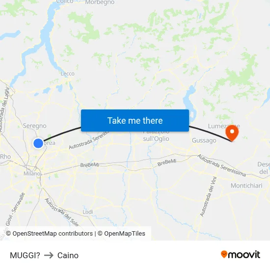 Muggiò to Caino map