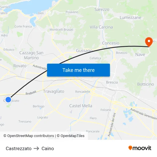 Castrezzato to Caino map