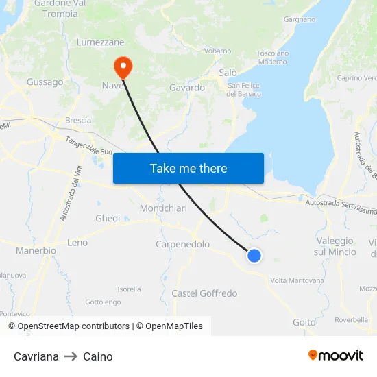 Cavriana to Caino map