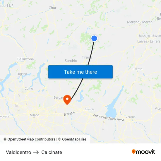 Valdidentro to Calcinate map