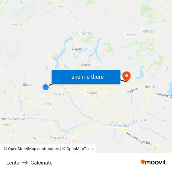 Lenta to Calcinate map