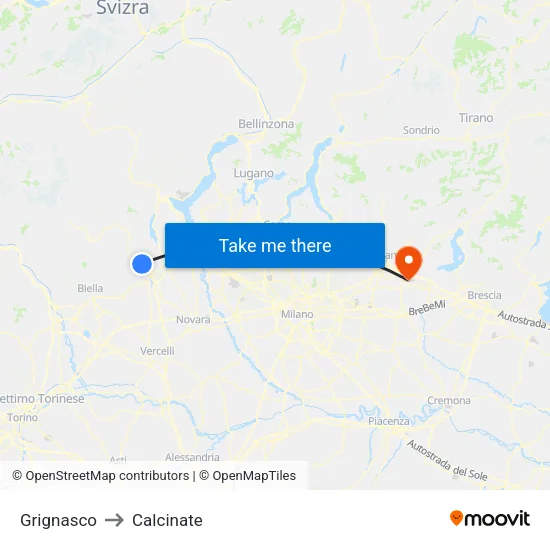 Grignasco to Calcinate map
