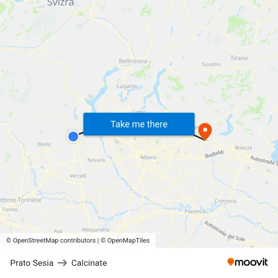 Prato Sesia to Calcinate map