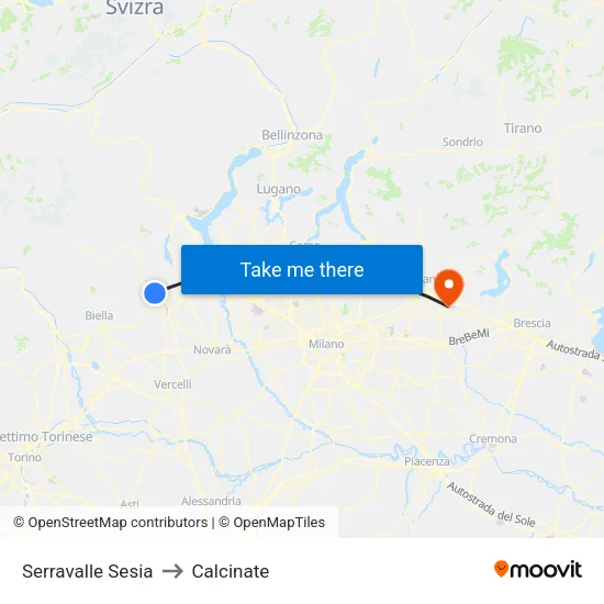 Serravalle Sesia to Calcinate map