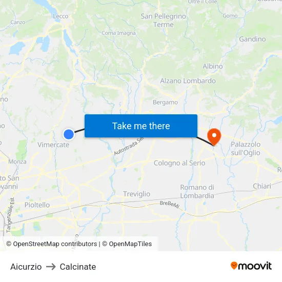 Aicurzio to Calcinate map