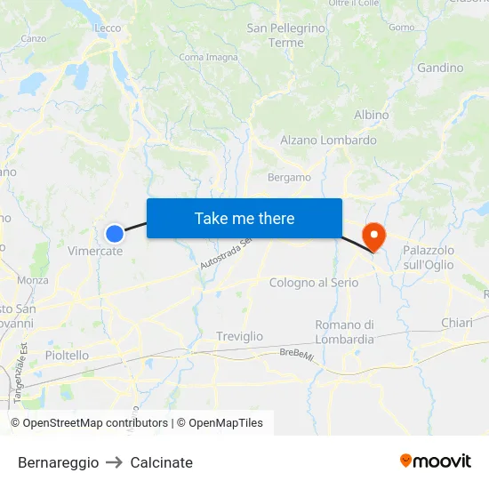 Bernareggio to Calcinate map