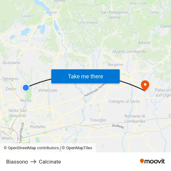 Biassono to Calcinate map