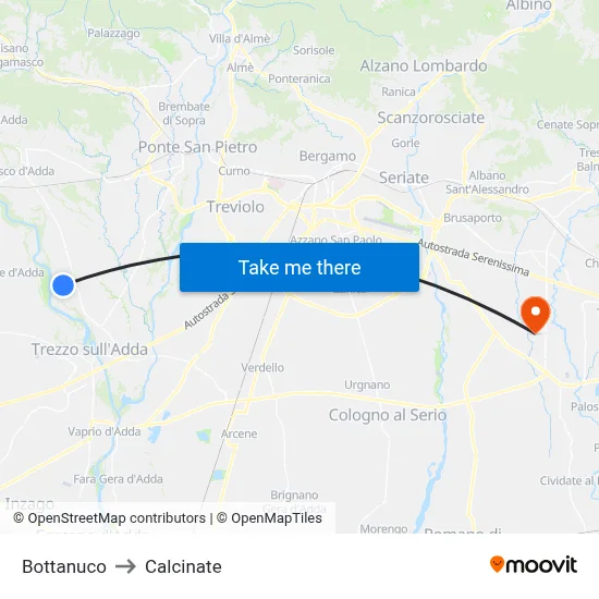 Bottanuco to Calcinate map