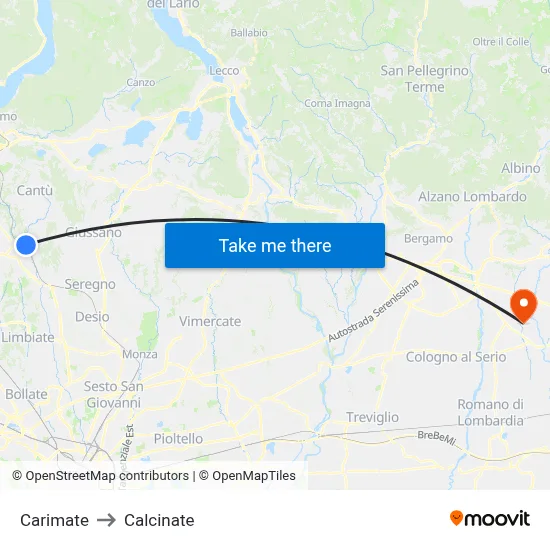 Carimate to Calcinate map