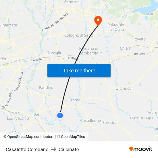 Casaletto Ceredano to Calcinate map