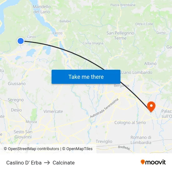 Caslino d'Erba to Calcinate map