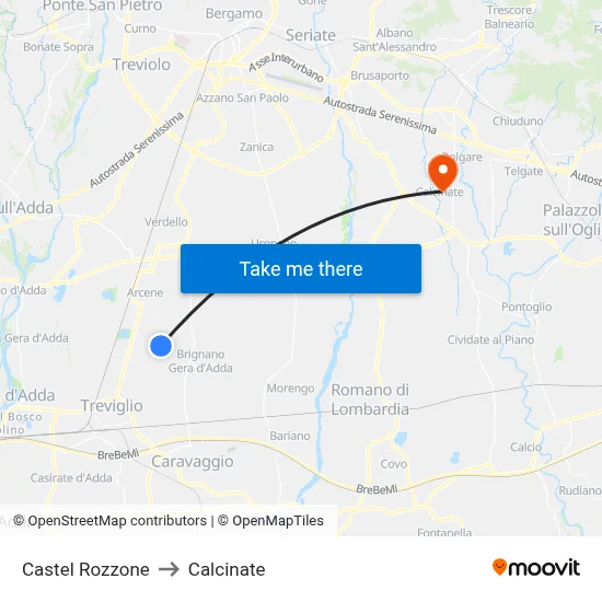 Castel Rozzone to Calcinate map