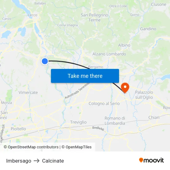 Imbersago to Calcinate map