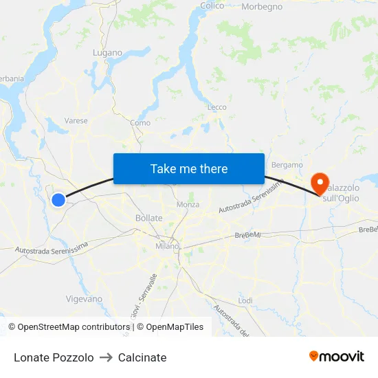 Lonate Pozzolo to Calcinate map