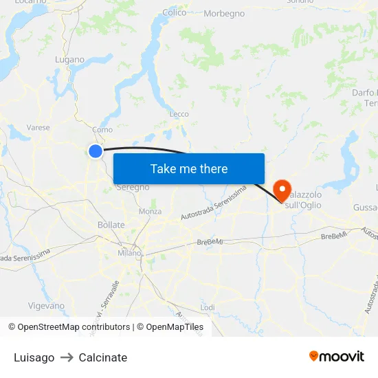 Luisago to Calcinate map
