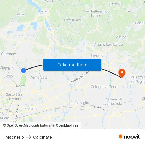 Macherio to Calcinate map