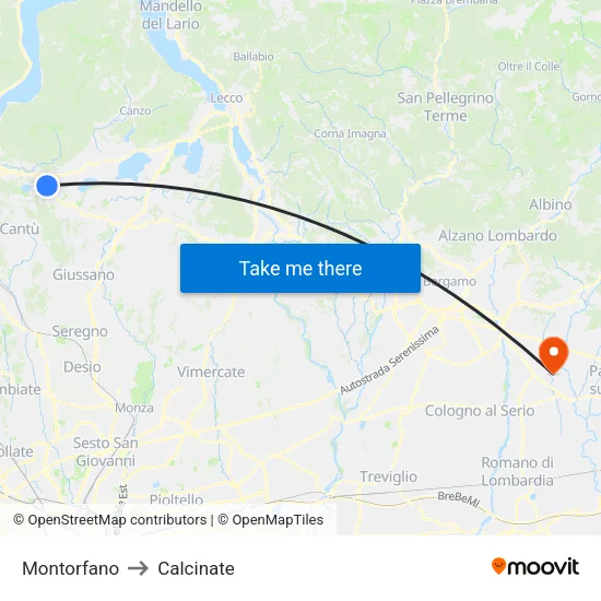 Montorfano to Calcinate map