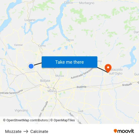 Mozzate to Calcinate map