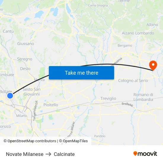 Novate Milanese to Calcinate map
