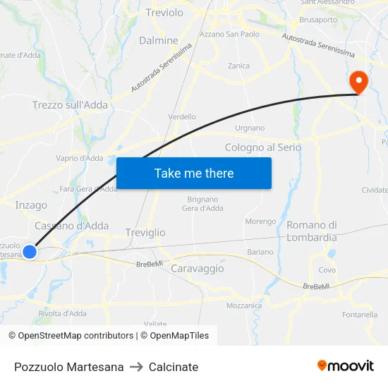 Pozzuolo Martesana to Calcinate map