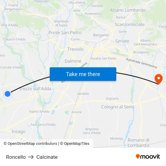 Roncello to Calcinate map