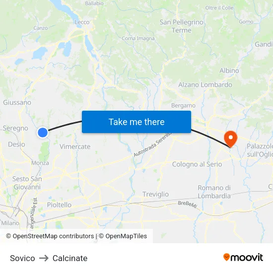Sovico to Calcinate map