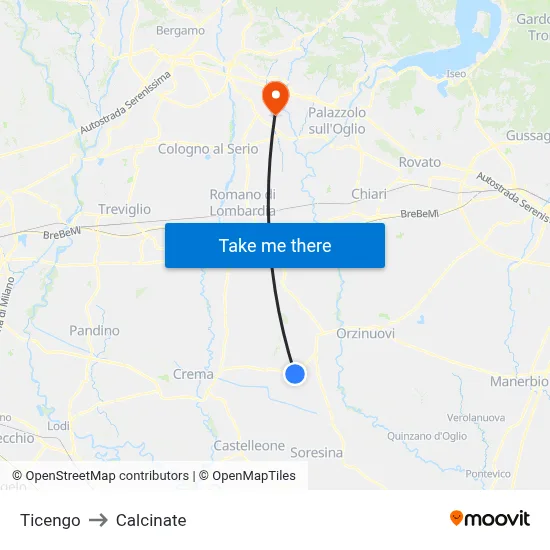 Ticengo to Calcinate map