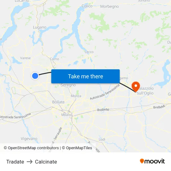 Tradate to Calcinate map