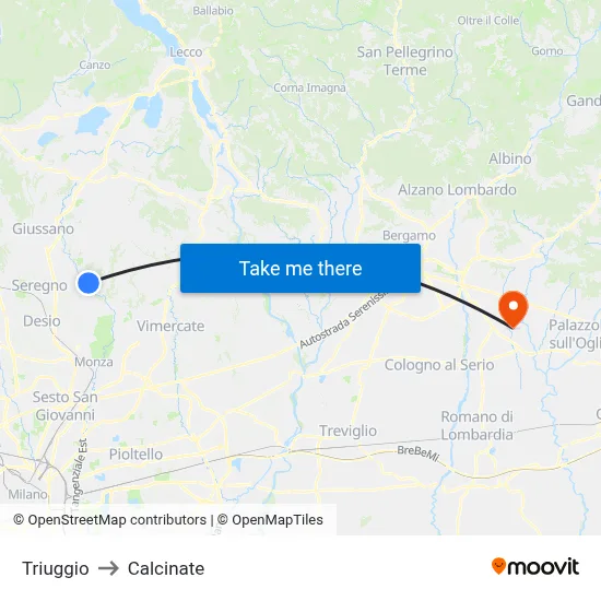 Triuggio to Calcinate map