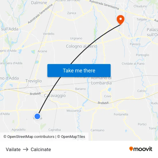 Vailate to Calcinate map