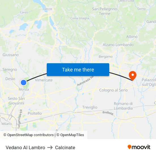 Vedano Al Lambro to Calcinate map