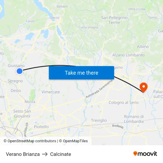Verano Brianza to Calcinate map