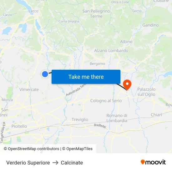 Verderio Superiore to Calcinate map