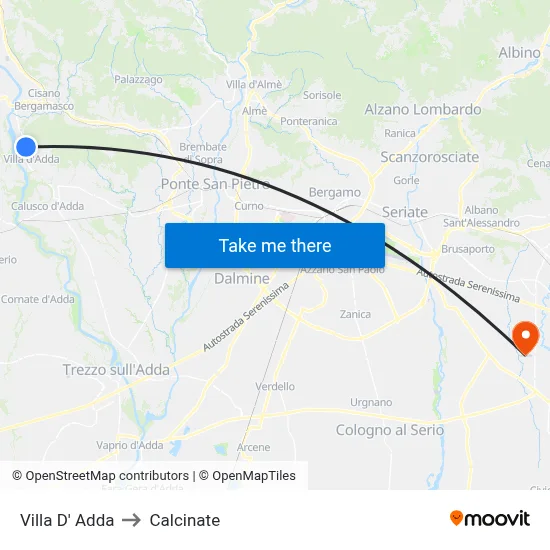 Villa D' Adda to Calcinate map
