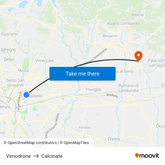 Vimodrone to Calcinate map