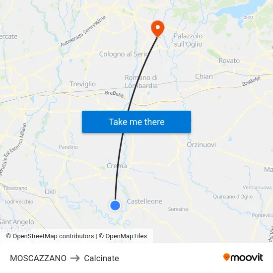Moscazzano to Calcinate map